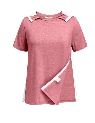Women's Short-Sleeve Tear-Away Shirt, Dark Pink