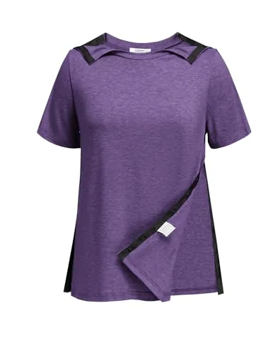 Women's Short-Sleeve Tear-Away Shirt, Dark Purple