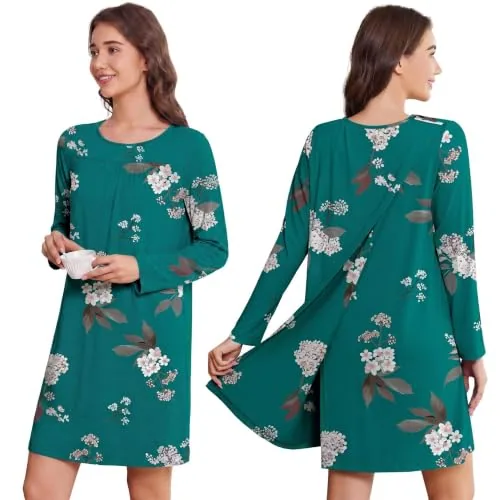 Women's Open-Back Nightgown II, Green Print