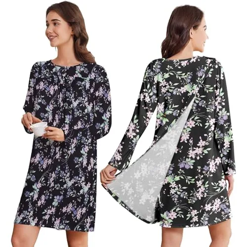 Women's Open-Back Nightgown III, Black Print