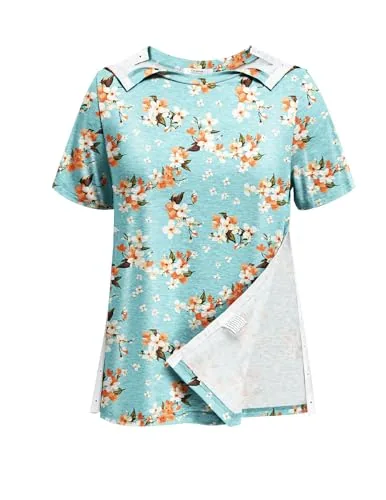 Women's Short-Sleeve Tear-Away Shirt, Green Print