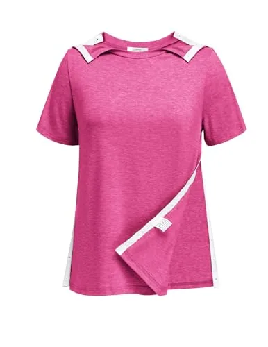 Women's Short-Sleeve Tear-Away Shirt, Rose Red