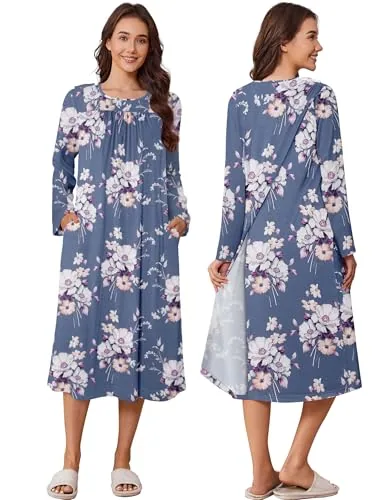 Women's Open-Back Nightgown IV, Purple Print