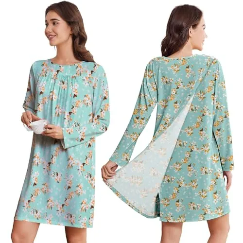 Women's Open-Back Nightgown III, Green Print