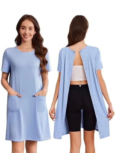 Women's Open-Back Nightgown V, Light Blue