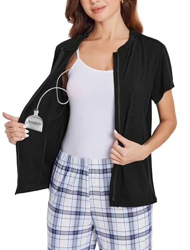 Women's Short-Sleeve Mastectomy Shirt, Black