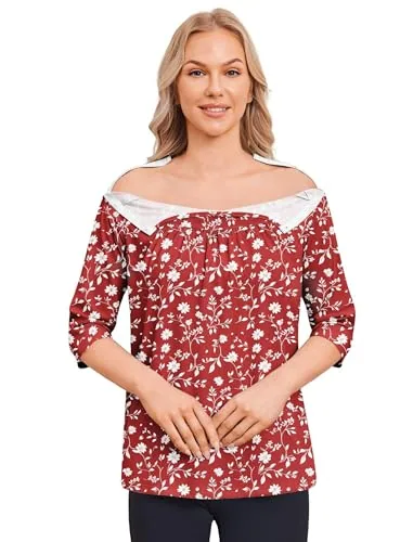 Women's 3/4-Sleeve Tear-Away Shirt II, Red Print