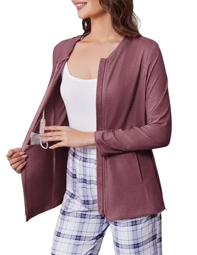 Women's Long-Sleeve Mastectomy Shirt, Dark Red