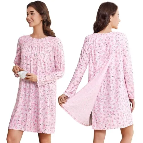 Women's Open-Back Nightgown II, Pink Print