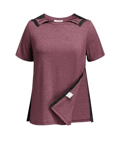 Women's Short-Sleeve Tear-Away Shirt, Burgundy