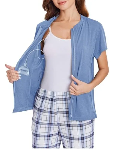 Women's Short-Sleeve Mastectomy Shirt, Blue