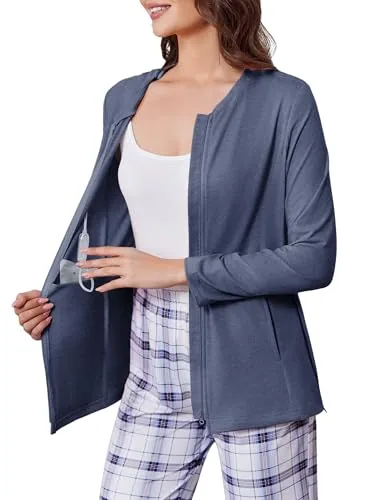 Women's Long-Sleeve Mastectomy Shirt, Dark Blue