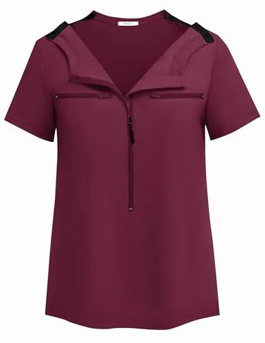 Women's Short-Sleeve Tear-Away Shirt VI, Dark Red