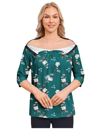 Women's 3/4-Sleeve Tear-Away Shirt II, Dark Green Print