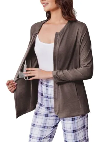 Women's Long-Sleeve Mastectomy Shirt, Chestnut Brown