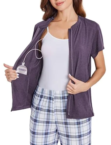 Women's Short-Sleeve Mastectomy Shirt, Dark Purple